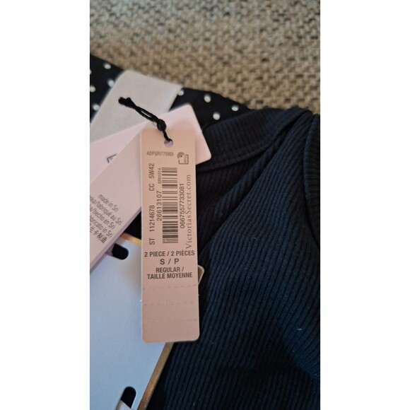 NEW Victoria's Secret Cotton Tank Top Pant Pajama Teejama Set S/P Black/White - Picture 3 of 6